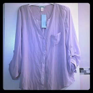 Sheer quarter length sleeve blouse