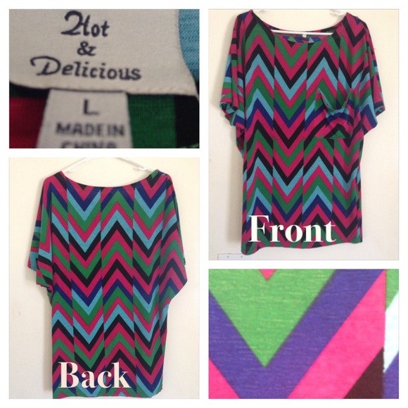 Multi-Colored Chevron Top with Chest Pocket