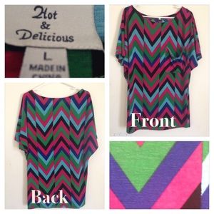 Multi-Colored Chevron Top with Chest Pocket