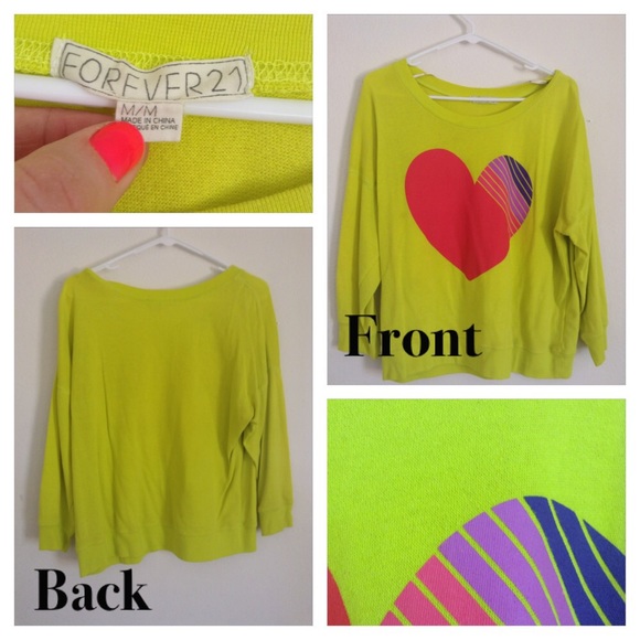 Forever21 Neon Green/Yellow Heart Sweatshirt