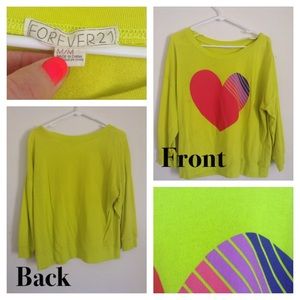 Forever21 Neon Green/Yellow Heart Sweatshirt