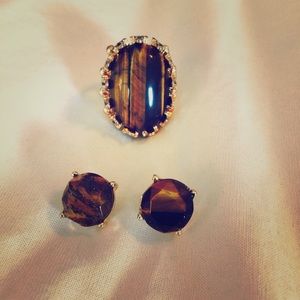 Inspired Kendra Scott tigers eye ring/earring set