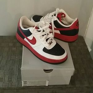 Black red and white air force ones
