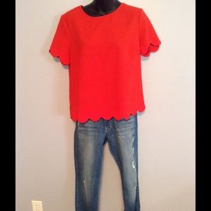 Red top exposed zipper in back