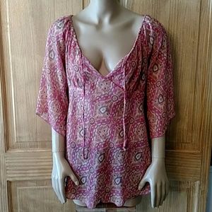 Pink print shear top