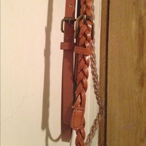 Thin brown belt bundle. One braided, one plain.