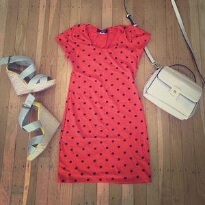 Orange & Black Dot T-shirt Dress