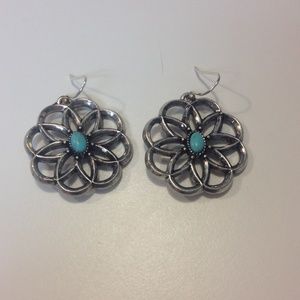 Lucky Brand Flower Silver Turquoise Earrings