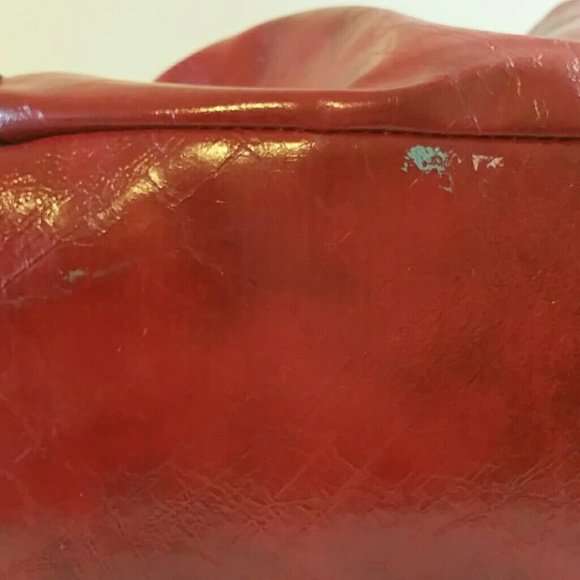 Red Synthetic Leather Tote Bag Slightly Used - Picture 3 of 4