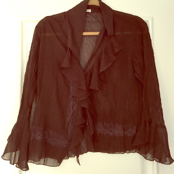 Brown sheer and lace blouse