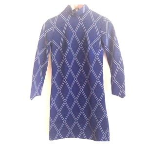 Vintage 60s blue diamond print wiggle dress