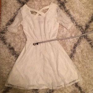 White lace dress with belt, worn once.