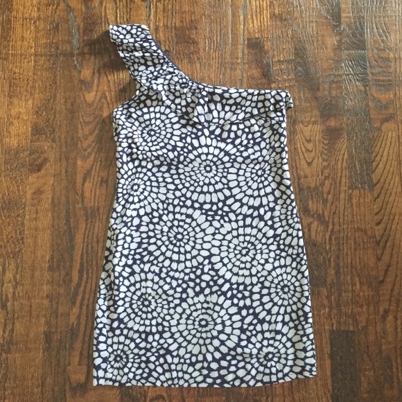 Navy & White One Shoulder Dress