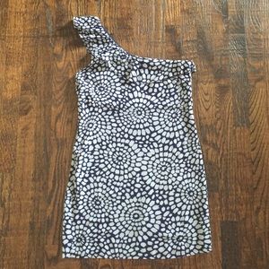 Navy & White One Shoulder Dress