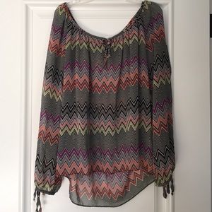 Sheer multicolored chevron blouse