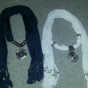 2 set blue and white scarf necklaces