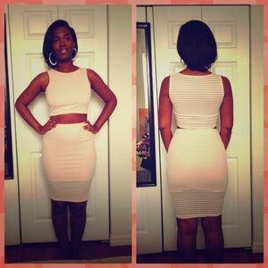 Missguided Peach Mesh Co-ord Skirt and Crop top