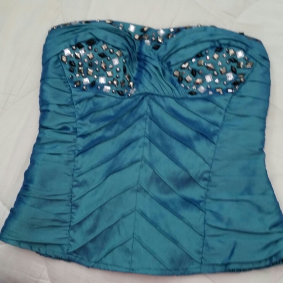 Turquoise rhinestone halter top