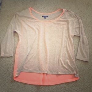 American Eagle oatmeal and coral top