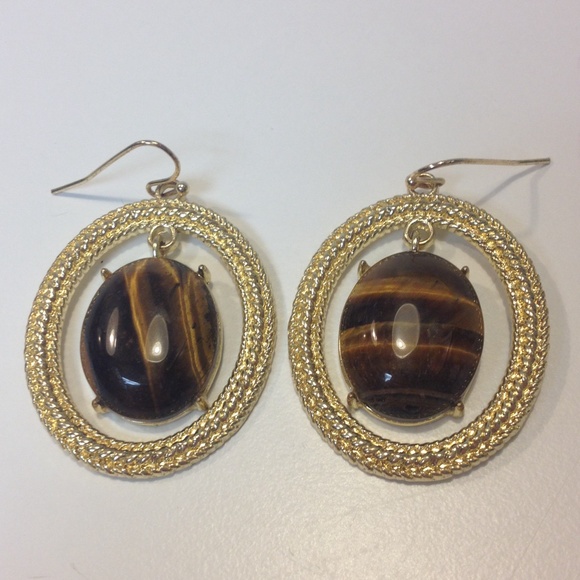 Gold and Brown Monet Earrings