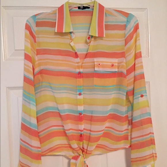 Super cute sheer striped tie up top! NWOT!