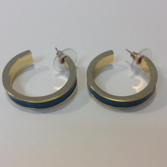 Gold and Dark Turquoise Hoop Earrings