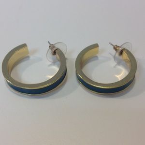 Gold and Dark Turquoise Hoop Earrings