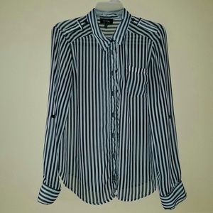 B&W striped button up. (see through)