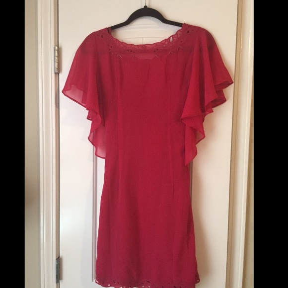 Boutique Hot Pink Flutter Sleeve Dress w/ Slip - Picture 2 of 4