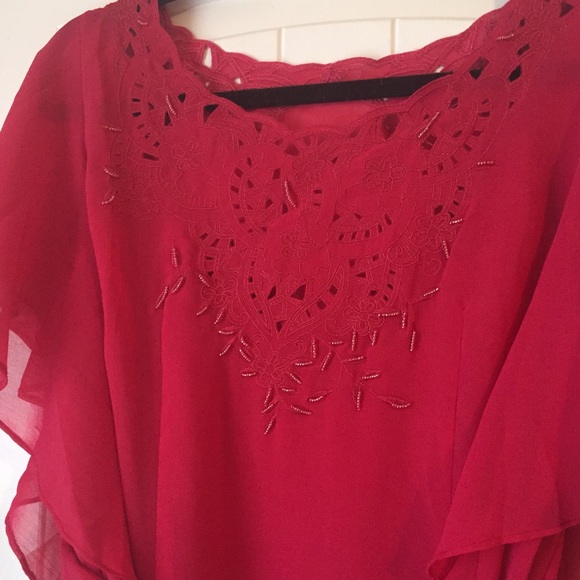 Boutique Hot Pink Flutter Sleeve Dress w/ Slip - Picture 3 of 4