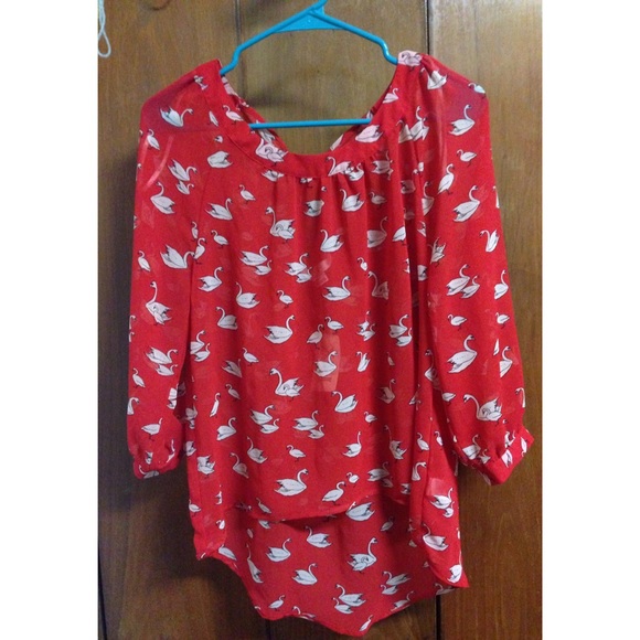 Forever 21 sheer red swan pattern top
