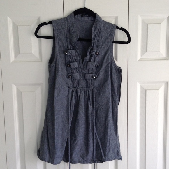 dark chambray military style top