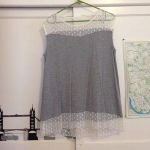 Grey and white polka dot sleeveless shirt