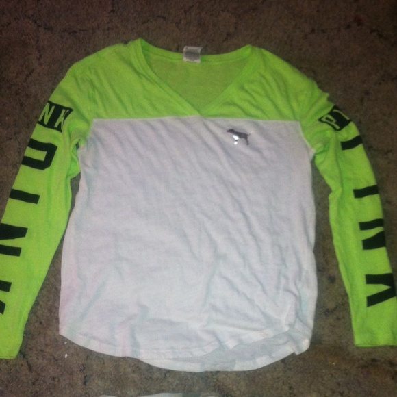 Green long sleeve pink victoria secret shirt xs