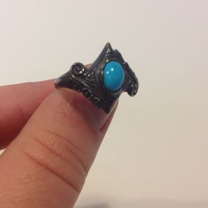 Dark Brass Toned Turquoise Ring