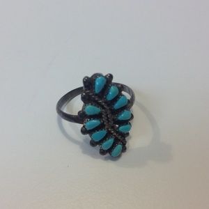 Dark Brass Ring with Turquoise Stones