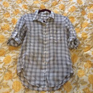 Madewell semi-sheer plaid grey/white button up