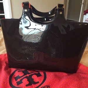 Authentic Tory Burch perforated brown tote