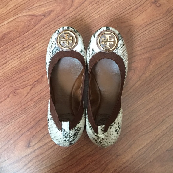 Tory Burch Faux Snakeskin Flats