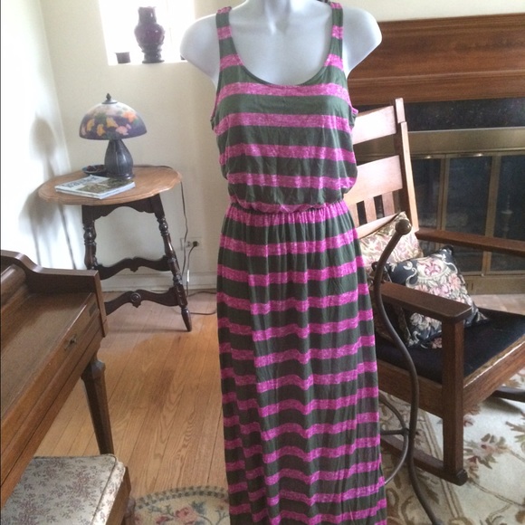 NWT Splendid Pink Green Stripe Long Maxi Sleeveless Sun Dress Cotton & Modal S