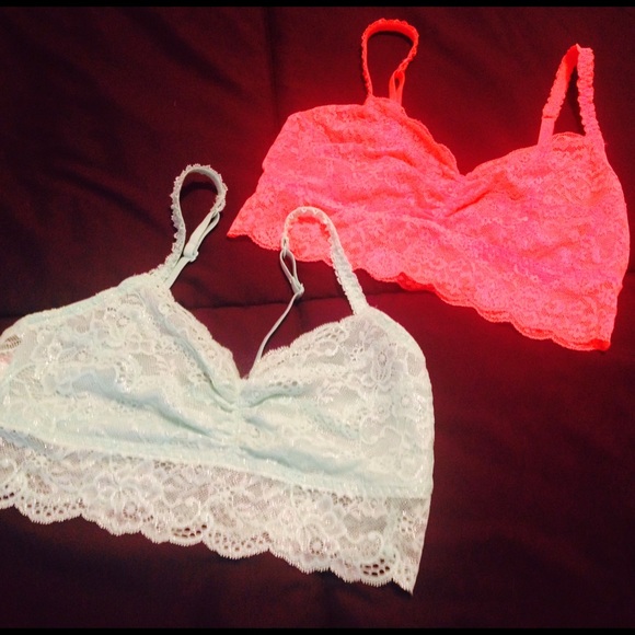 Mint & neon coral Victoria's Secret lace bralettes