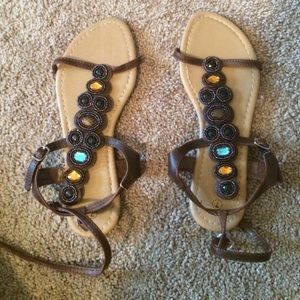Brown beaded sandals. Never worn.