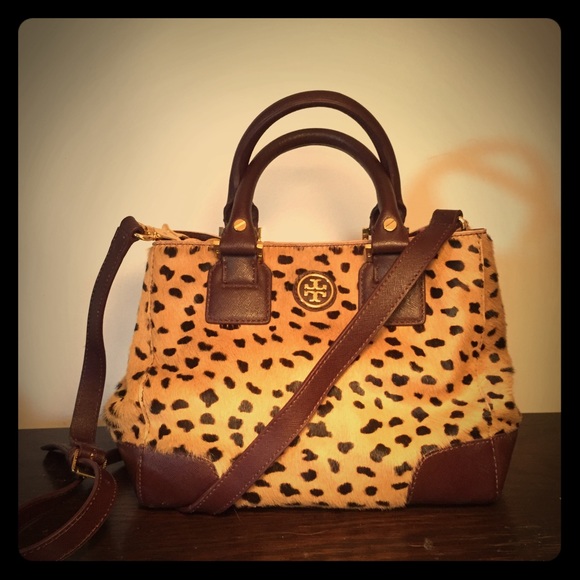Tory Burch Haircalf Cheetah Mini Square Tote