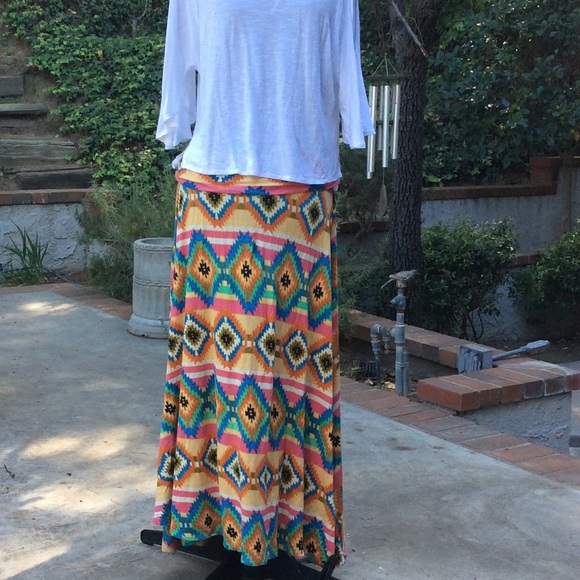 COLORFUL AZTEC TRIBAL GEOMETRIC MAXI SKIRT