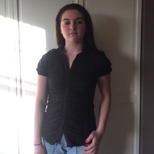 Black ruffled button down shirt