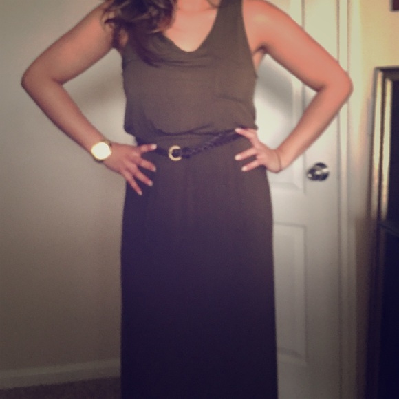 Olive green long summer dress