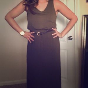 Olive green long summer dress