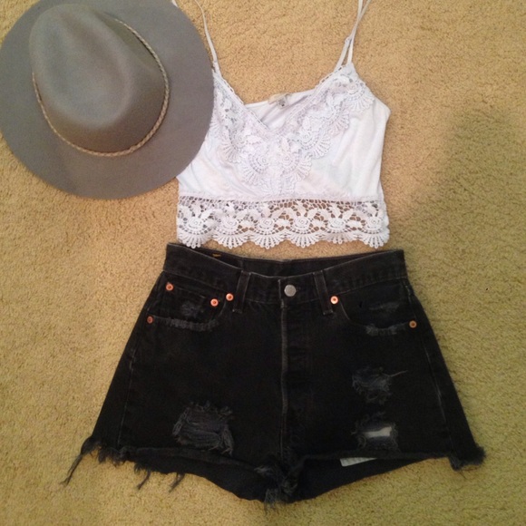Urban Outfitters Pants - Distressed black high waisted shorts