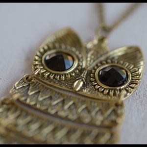 Boho Owl Necklace Long Antique Gold Finish Chain