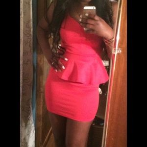 red peplum dress